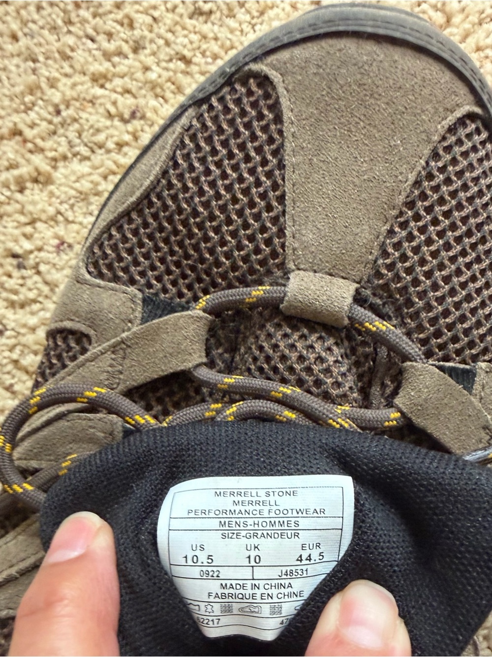 Merrell Men's Gray and Yellow Trail Sneakers - Picture 2 of 4